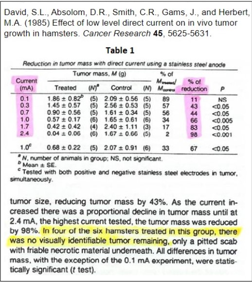 Almost total cancer healing by mild electric current